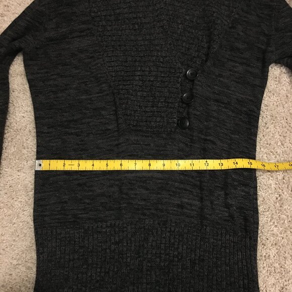 Preppy Grey Marled Knit Buttoned Cowl Neck Sweater - Picture 13 of 16